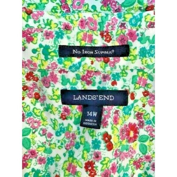 Lands End Top Plus 14 Pink Floral Collar Button - Picture 4 of 5